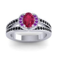 Ruby Ring In 14k White Gold With Amethyst And Black Onyx Kaza-7x5 Oval Halo Ring