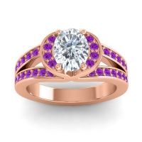 Diamond Ring In 18K Rose Gold With Amethyst Kaza-8x6 Oval Modern Ring