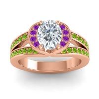Diamond Ring In 18K Rose Gold With Amethyst And Peridot Kaza-8x6 Oval Modern Ring