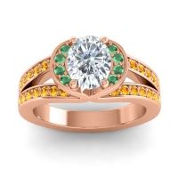 Diamond Ring In 14K Rose Gold With Emerald And Citrine Kaza-8x6 Oval Modern Ring