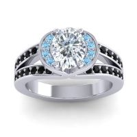 Diamond Ring In 14k White Gold With Aquamarine And Black Onyx Kaza-8x6 Oval Modern Ring