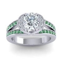 Diamond Ring In 18k White Gold With Emerald Kaza-8x6 Oval Modern Ring