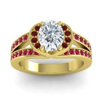 Diamond Ring In 14k Yellow Gold With Garnet And Ruby Kaza-8x6 Oval Modern Ring