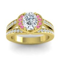 Diamond Engagement Ring In 14k Yellow Gold With Pink Tourmaline - Kaza-8x6 Oval Modern Ring