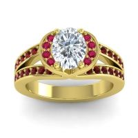 Diamond Ring In 14k Yellow Gold With Ruby And Garnet Kaza-8x6 Oval Modern Ring