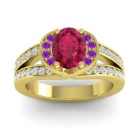 Halo Oval Pave Kaza Ring, 8x6mm