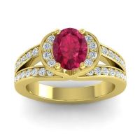 Halo Oval Pave Kaza Ring, 8x6mm