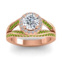 Diamond Ring In 18K Rose Gold With Peridot Pratima Round Halo Ring