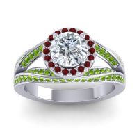 Diamond Ring In Palladium With Garnet And Peridot Pratima Round Halo Ring