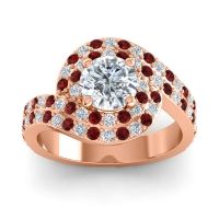 Diamond Ring In 18K Rose Gold With Garnet Badiza Round Halo Ring