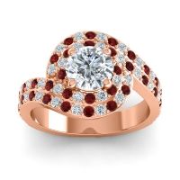 Diamond Ring In 18K Rose Gold With Garnet And Lab Diamond Badiza Round Halo Ring