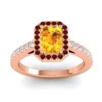 Halo Emerald Cut Shakti Ring, 7x5mm