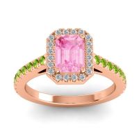 Pink Tourmaline Ring In 14K Rose Gold With Diamond And Peridot Shakti Emerald Halo Ring
