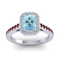 Aquamarine Ring In 14k White Gold With Lab Diamond And Garnet Shakti Emerald Halo Ring