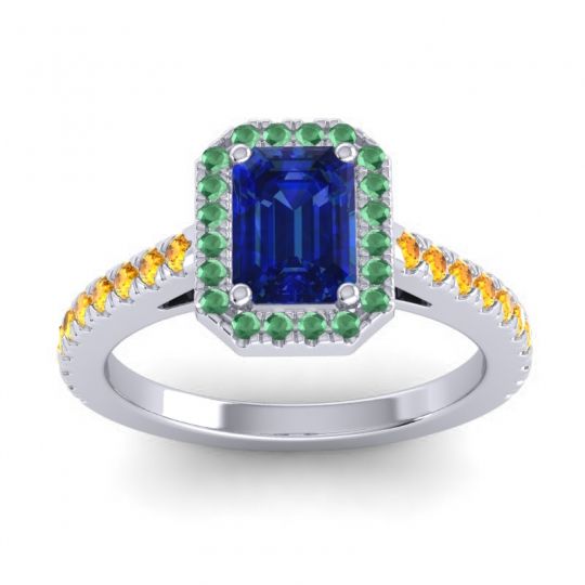 Halo Emerald Cut Shakti Ring, 7x5mm