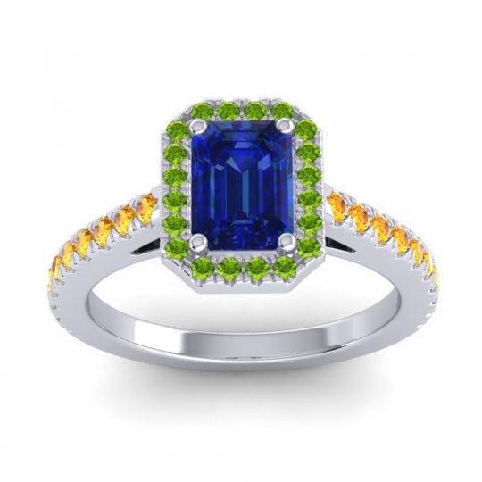 Halo Emerald Cut Shakti Ring, 7x5mm