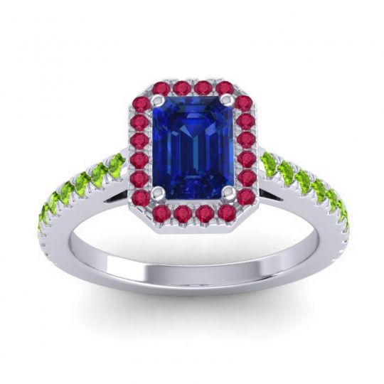 Halo Emerald Cut Shakti Ring, 7x5mm