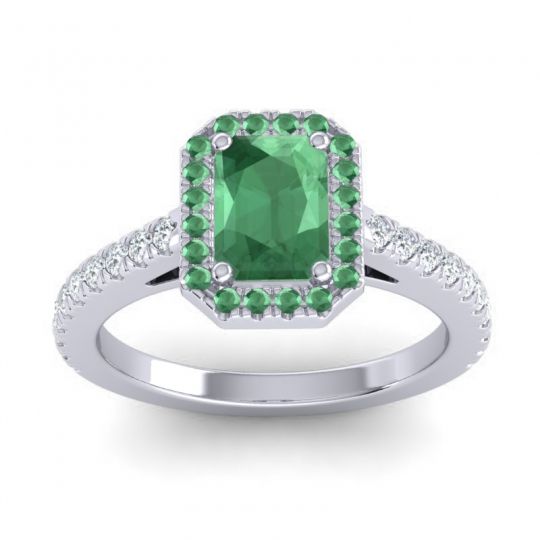 Halo Emerald Cut Shakti Ring, 7x5mm