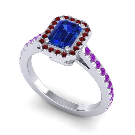 Halo Emerald Cut Shakti Ring, 7x5mm