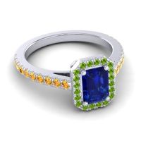 Halo Emerald Cut Shakti Ring, 7x5mm