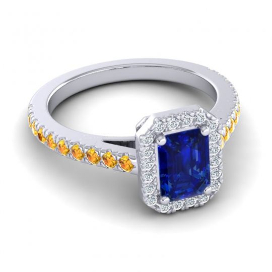 Halo Emerald Cut Shakti Ring, 7x5mm