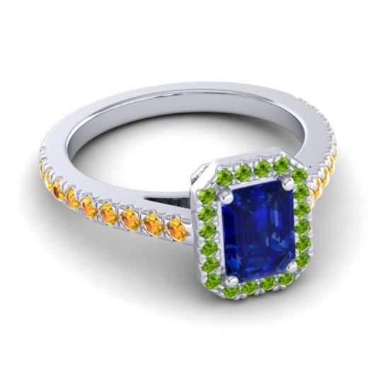 Halo Emerald Cut Shakti Ring, 7x5mm