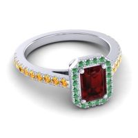 Halo Emerald Cut Shakti Ring, 7x5mm