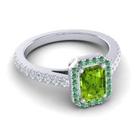 Halo Emerald Cut Shakti Ring, 7x5mm