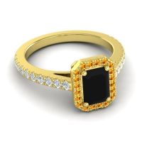 Halo Emerald Cut Shakti Ring, 7x5mm