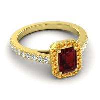 Halo Emerald Cut Shakti Ring, 7x5mm