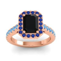 Black Onyx Ring In 14K Rose Gold With Blue Sapphire And Swiss Blue Topaz Asta Emerald Classic Ring
