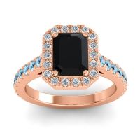 Black Onyx Ring In 14K Rose Gold With Lab Diamond And Aquamarine Asta Emerald Classic Ring