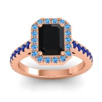 Black Onyx Ring In 14K Rose Gold With Swiss Blue Topaz And Blue Sapphire Asta Emerald Classic Ring