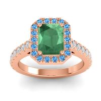 Emerald Engagement Ring In 14K Rose Gold With Swiss Blue Topaz And Diamond - Asta Emerald Classic Ring