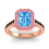 Swiss Blue Topaz Ring In 14K Rose Gold With Pink Tourmaline And Black Onyx Asta Emerald Classic Ring