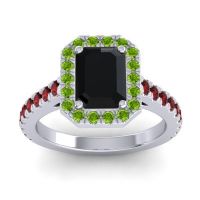 Black Onyx Ring In 14k White Gold With Peridot And Garnet Asta Emerald Classic Ring