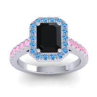 Black Onyx Ring In 14k White Gold With Swiss Blue Topaz And Pink Tourmaline Asta Emerald Classic Ring