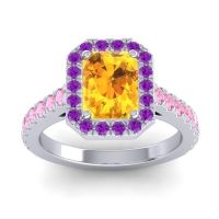 Citrine Ring In 14k White Gold With Amethyst And Pink Tourmaline Asta Emerald Classic Ring