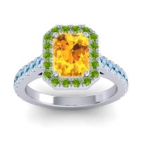 Citrine Ring In 14k White Gold With Peridot And Aquamarine Asta Emerald Classic Ring