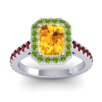 Citrine Ring In 14k White Gold With Peridot And Garnet Asta Emerald Classic Ring