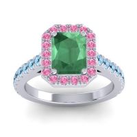 Emerald Ring In Platinum With Pink Tourmaline And Aquamarine Asta Emerald Classic Ring