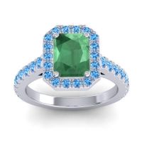 Emerald Ring In 14k White Gold With Swiss Blue Topaz Asta Emerald Classic Ring