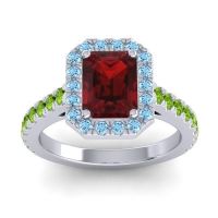 Garnet Ring In 14k White Gold With Aquamarine And Peridot Asta Emerald Classic Ring