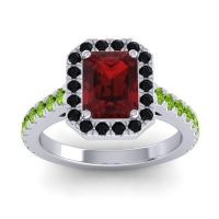 Garnet Ring In 14k White Gold With Black Onyx And Peridot Asta Emerald Classic Ring