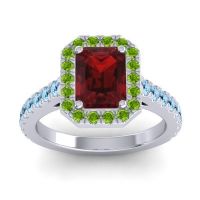 Garnet Ring In 14k White Gold With Peridot And Aquamarine Asta Emerald Classic Ring