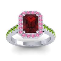Garnet Ring In 14k White Gold With Pink Tourmaline And Peridot Asta Emerald Classic Ring
