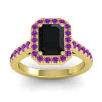 Black Onyx Ring In 14k Yellow Gold With Amethyst Asta Emerald Classic Ring