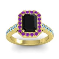 Black Onyx Ring In 14k Yellow Gold With Amethyst And Aquamarine Asta Emerald Classic Ring
