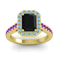 Black Onyx Ring In 14k Yellow Gold With Aquamarine And Amethyst Asta Emerald Classic Ring