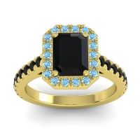Black Onyx Ring In 14k Yellow Gold With Aquamarine Asta Emerald Classic Ring